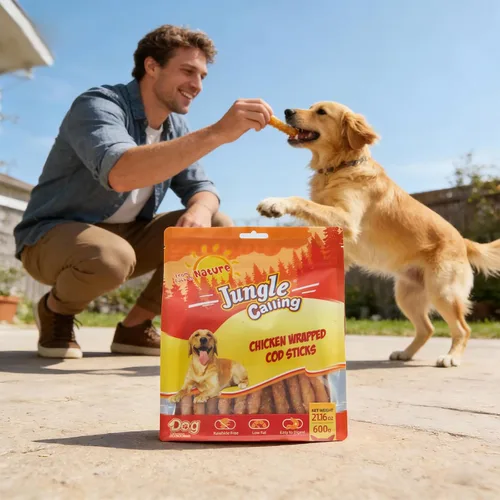 Vista 9 de Jungle Calling 35 golosinas para perros sin cuero crudo, palitos de bacalao envueltos en pollo de 4.5 pulgadas para perros, masticables de larga