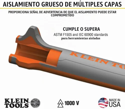 Vista 3 de Klein Tools 9418R - Juego de herramientas aisladas de 1000 V, fabricado en Estados Unidos, con cortador lateral, cortador diagonal, alicates
