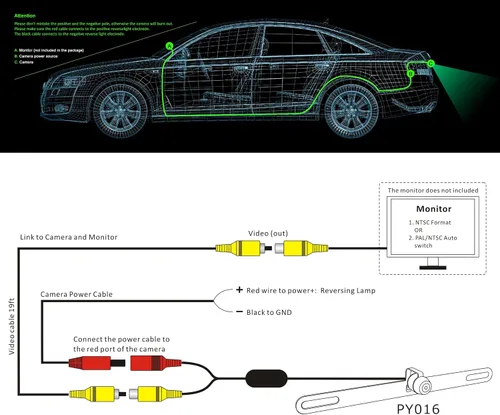 Vista 6 de Cámara de respaldo con ángulo de visión amplio de 170 grados, impermeable IP68, placa de matrícula de alta definición para mini automóvil