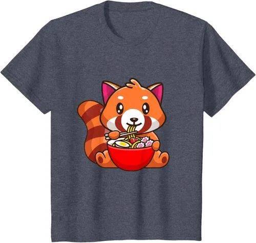 Vista 38 de Camiseta Kawaii Anime Red Panda Eating Ramen Noodles, Negro, S