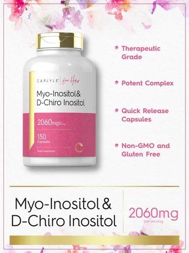 Vista 4 de Carlyle Myo-Inositol & D-Chiro Inositol Suplemento para Mujeres 2060mg 150 cápsulas Complejo sin OMG, sin gluten