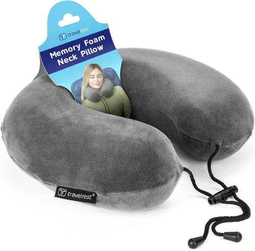 Vista 11 de Almohada terapéutica de viaje Travelrest, viscoelástica, de felpa, con cobertura de microfibra lavable, se engancha al equipaje, Memory Foam, Azul