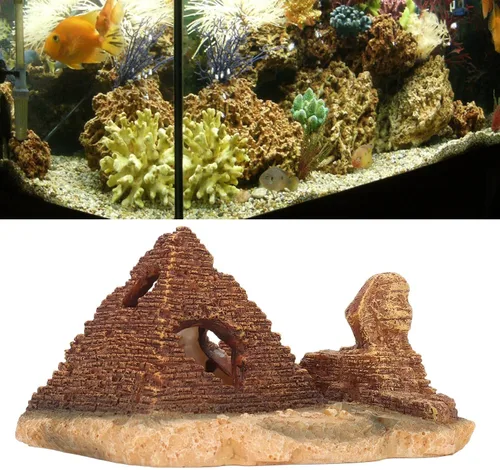 Vista 5 de Tyenaza Decoración de pirámide de acuario, pirámide de resina para pecera, cueva oculta para pecera, decoraciones egipcias para acuario, rocas