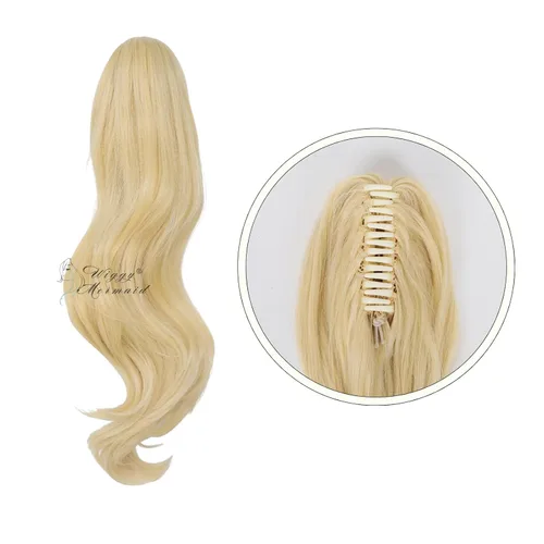Vista 7 de SL Peluca de cola de caballo rubia ondulada para cosplay de Jean, pelucas de princesa dorada con colas de caballo, flequillos + gorra de peluca