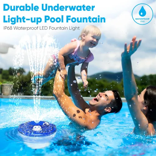Vista 4 de Pyle Fuente flotante para piscina con espectáculo de luz LED de 6 modos, resistencia al agua IP68, batería recargable incorporada, rociador flotante