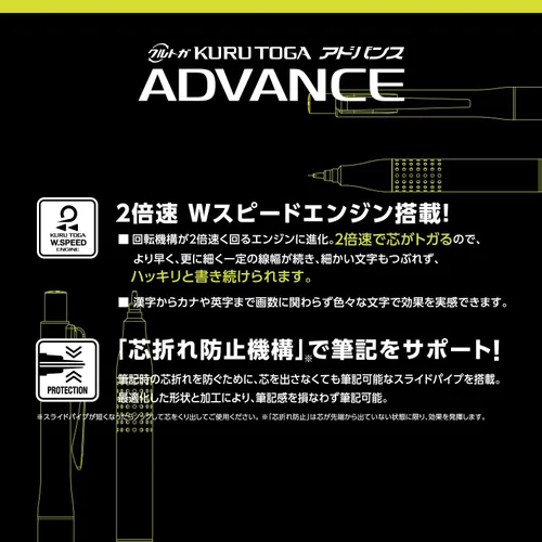 Vista 5 de Uni Kurutoga Advance Modelo Actualizado - Lápiz mecánico de 0.5mm, cuerpo metálico pistola (M510301P.43), negro