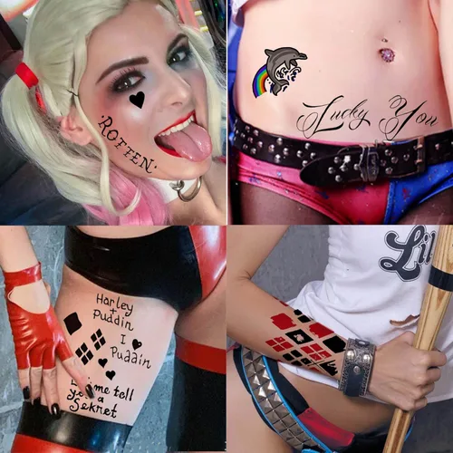 Vista 3 de 5 hojas de tatuajes temporales de Halloween HQ para mujeres, hombres y adultos, tatuajes de manos de cara de Joker, kit de maquillaje de Halloween