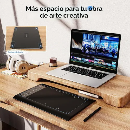 Vista 2 de Tableta de dibujo gráfico, tabletas grandes de 10 x 6 pulgadas con lápiz de nivel 8192 para PC y computadora, 12 teclas de acceso rápido