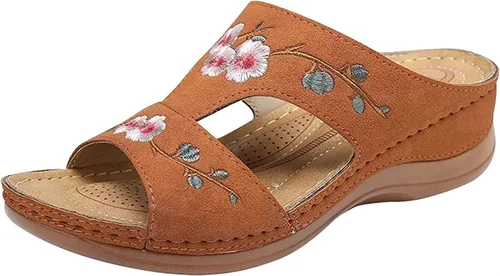 Vista 26 de Ladmiple Sandalias ortopédicas florales de moda 2023 con soporte de arco, zapatillas romanas casuales con puntera abierta