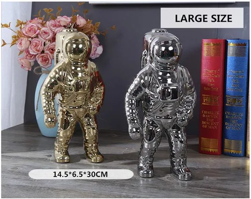 Vista 3 de Uterstyle Figura de astronauta de cerámica, estatua de astronauta, jarrón temático aeroespacial, manualidades, decoración del hogar, regalo de Dorado