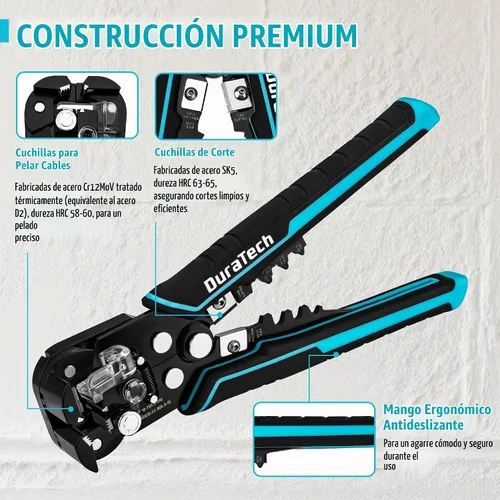 Vista 4 de DURATECH Pelacables autoajustable, herramienta automática 3 en 1 para pelar 22-7 AWG y herramienta de prensado, pelado/prensado/corte de 22-10 AWG