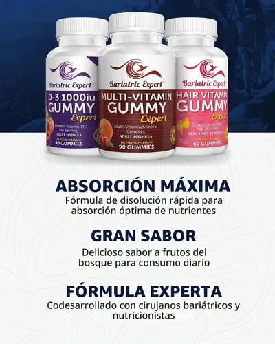 Vista 3 de Multivitamínico bariátrico, paquete de 3 gomitas multivitamínicas, 90 masticables - Gomitas D3 90 masticables - Gomitas de vitaminas