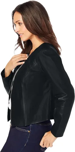 Vista 4 de Jessica London Chaqueta de cuero sin cuello para mujer de talla grande