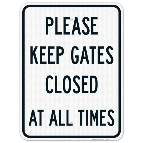 Vista 11 de Letrero con texto en inglés «Please Keep Gates Closed at All Times», 10 x 14 pulgadas, libre de óxido, aluminio 040, resistente a la decoloración