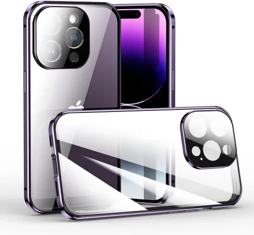 Vista 11 de Funda magnética con bloqueo de seguridad para iPhone 11 Pro de doble cara de vidrio de 360°, cubierta de cuerpo completo con protector de lente