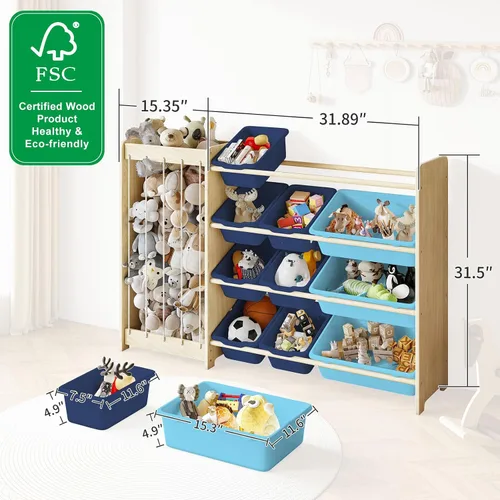 Vista 2 de EXPERLAM Organizador de Almacenamiento de Juguetes para Niños, 2 en 1 Almacenamiento de Animales de Peluche y Organizador de Juguetes con 12