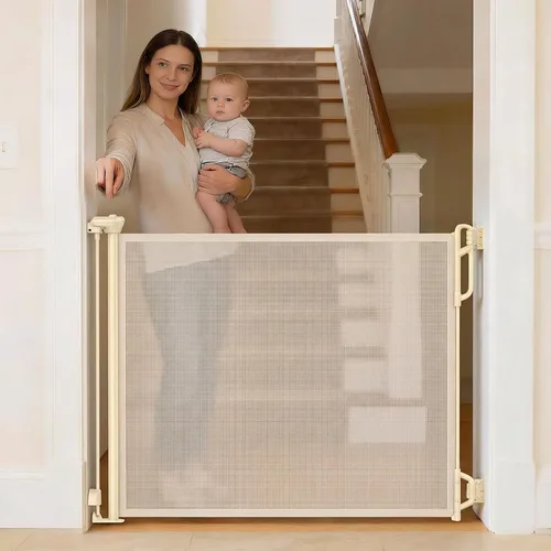 Vista 10 de SPACEANY Puerta retráctil de seguridad para bebés o puerta de malla para perros, puerta retráctil de malla portátil duradera, fácil de usar