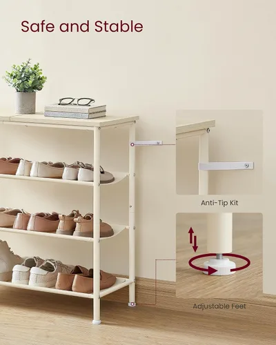 Vista 5 de VASAGLE - Zapatero organizador de 4 niveles para entrada y armario, con capacidad para 9-12 pares de zapatos, 3 estantes de tela, estructura