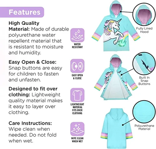 Vista 4 de Conjunto de paraguas para niñas y niños y abrigos de lluvia, paraguas para niños pequeños, chaqueta para niños y niñas (3-9 años)
