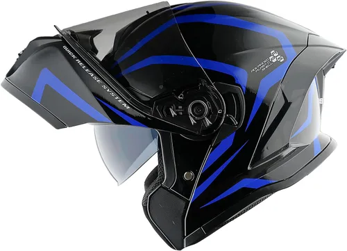 Vista 5 de 1Storm Nuevo Casco Modular de Motocicleta con Visera Dual, Protección Solar Completa y Luz Trasera LED Recargable: LED-X90 Flecha Azul
