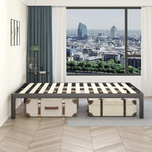 Vista 18 de MAF - Base de cama de plataforma de 14 pulgadas para cama individual con listones de madera, base de cama de metal resistente de 3500 libras
