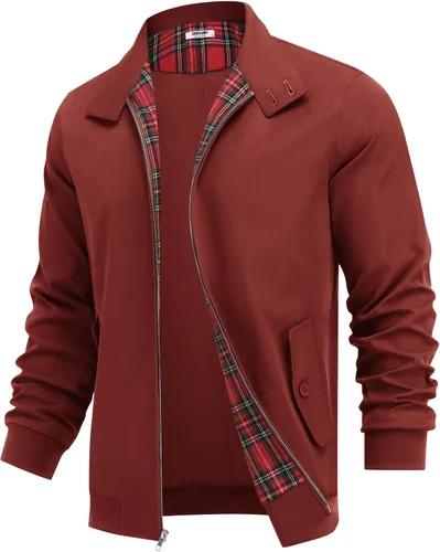 Vista 8 de COOFANDY - Chaquetas ligeras para hombre, chaqueta casual de estilo cortavientos con cremallera, cuello parado, chaqueta de golf elegante