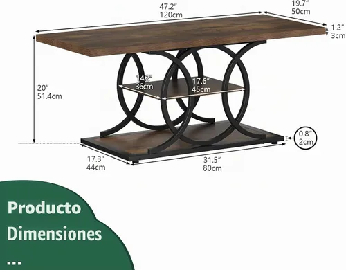Vista 2 de GiftGo Mesa de café rústica con almacenamiento industrial de 3 niveles, mesa de centro de madera rectangular estilo granja para sala de estar, mesa