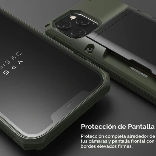 Vista 5 de VRS DESIGN Damda Glide Pro - Funda para iPhone 12 Pro Max, con [4 tarjetas] Premium Robusta [Semiautomática] Funda para tarjeta de crédito para Verde