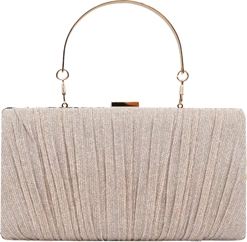 Vista 10 de Bolsos de mano para mujer, para novia, boda, formal, plisado, bolso de mano brillante con cadena