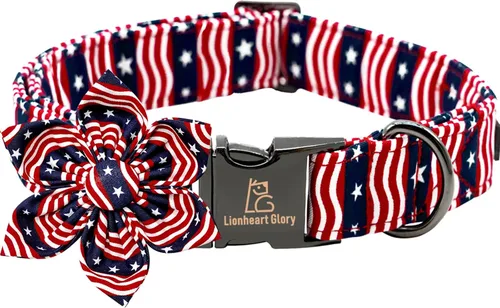 Vista 16 de Lionheart glory Collar de perro con bandera estadounidense, collar de flores para perro del 4 de julio, resistente y ajustable, patriótico con flor