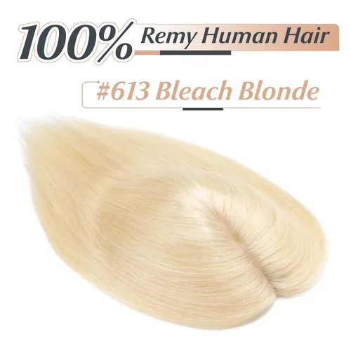 Vista 2 de Toppers de cabello humano con clip de 6 pulgadas, cabello lacio para pérdida de cabello, cubierta de cabello fino, cabello gris, rubio ceniza #613