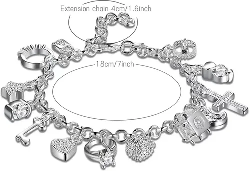 Vista 6 de Dicomeng Pulseras de plata de ley para mujer, pulseras de plata de ley para mujer, pulseras de dije para adolescentes, joyas de plata, Sin gemas.
