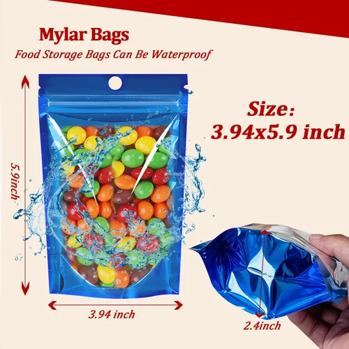 Vista 3 de Paquete de 100 bolsas de Mylar a prueba de olores con cremallera resellable y ventana transparente, bolsas de papel de aluminio a prueba de olores