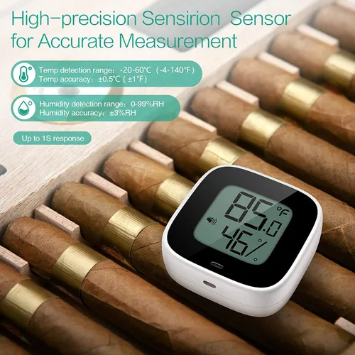 Vista 3 de Termómetro inalámbrico higrómetro para iPhone/Android, sensor de temperatura de humedad Bluetooth inteligente con alarma y almacenamiento de datos