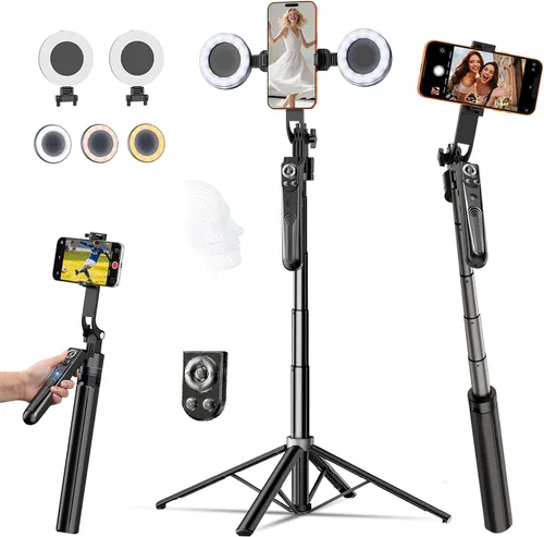 Vista 8 de Trípode de teléfono de 63 pulgadas con seguimiento automático de cara, rotación de 360° para selfie stick trípode para iPhone y cámara de acción