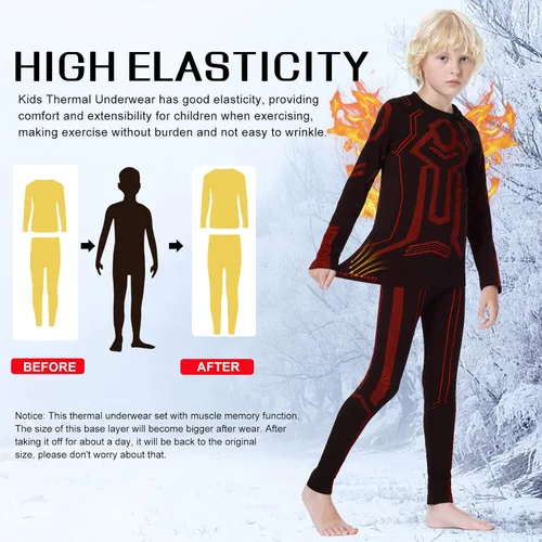 Vista 4 de MeetHoo Conjunto de ropa interior térmica para niños capa base de pantalones largos con forro polar para niños