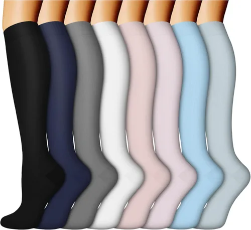 Vista 6 de ACTINPUT 8 pares de calcetines de compresión para mujeres y hombres, medias de compresión de apoyo para médicos, correr, atletismo