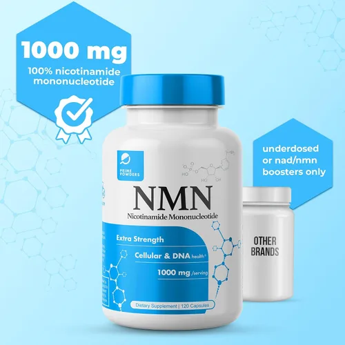Vista 3 de Prime Powders Cápsulas NMN - 1000 mg por porción - Mononucleótido de nicotinamida estabilizado - Alta potencia extra fuerte - 120 cápsulas