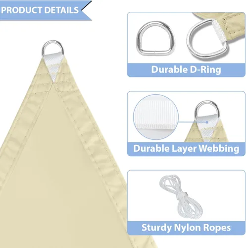 Vista 4 de E&K Sunrise - Toldo impermeable triangular de 12 x 12 x 12 pies, para exteriores, con bloqueo UV, para pérgola, patio, jardín, terraza, 1 pieza Beige