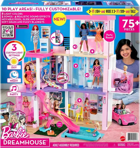 Vista 6 de Barbie DreamHouse versión 2,021 – Casa de muñecas grande (3.75 pies/1.14 m) con piscina, tobogán, ascensor, luces y sonidos, y accesorios para casa