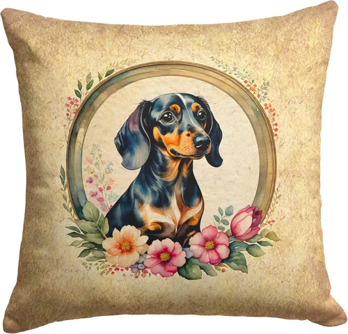 Vista 105 de Caroline's Treasures DAC2072PW1414 Affenpinscher and Flowers - Almohada decorativa de tela, lavable a máquina, para interiores y exteriores