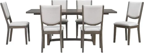 Vista 5 de Merax Juego de mesa de comedor extensible de 7 piezas para 6, mesa de cocina rectangular con 6 sillas tapizadas y respaldo curvado para comedor