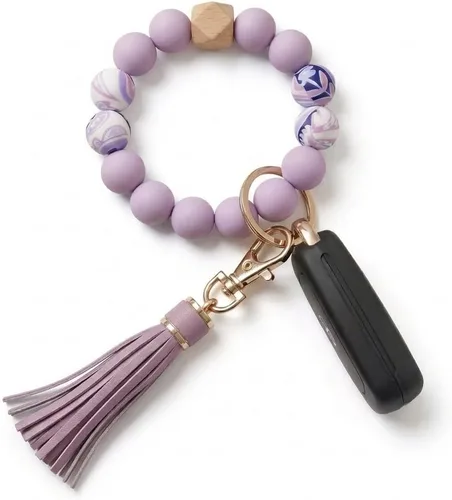 Vista 27 de BIHRTC - Pulsera/llavero para enganchar las llaves del auto, brazalete con cuentas de silicona para mujer Rosado (12mm Pink)