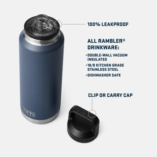 Vista 2 de YETI Rambler Botella de 46 oz, a prueba de fugas, aislada al vacío, de acero inoxidable con tapa Chug, Seafoam Verde mar