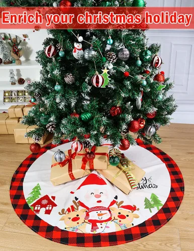 Vista 2 de Falda de árbol de Navidad, 48 pulgadas Falda de árbol de Navidad a cuadros de búfalo rojo y negro, falda de árbol de Navidad rústica gruesa