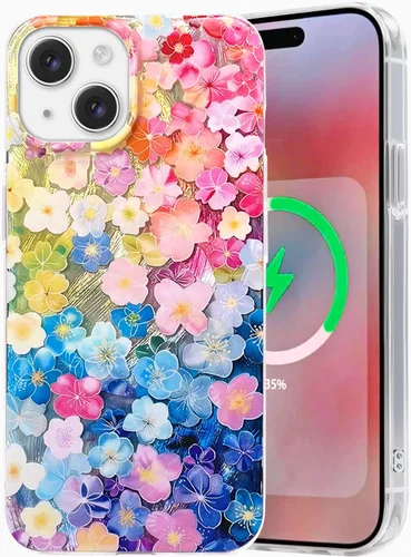 Vista 10 de I-MGAE-IN-AR Funda compacta para iPhone 12 Pro, diseño colorido de flores iridiscentes, holográfica, brillante, bonita funda para iPhone 12