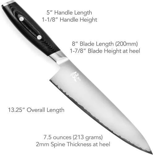 Vista 4 de Yaxell Mon - Cuchillo de chef de 8 pulgadas, fabricado en Japón, Gyuto de acero inoxidable VG10 con mango de micarta