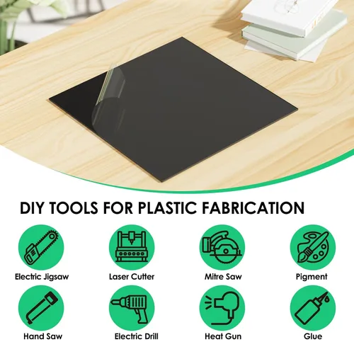 Vista 9 de CREGEAR Hoja de plástico ABS de 12 x 12 x 1/16 pulgadas, paquete de 6 Tablero termoplástico rígido negro para letreros, manualidades, proyectos