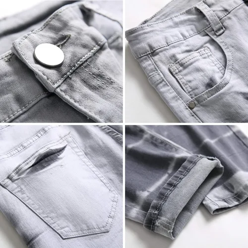 Vista 4 de ZEESEN Jeans rasgados para hombre, ajustados, ajuste regular, pierna cónica, desgastados, pantalones de mezclilla para hombre con agujero