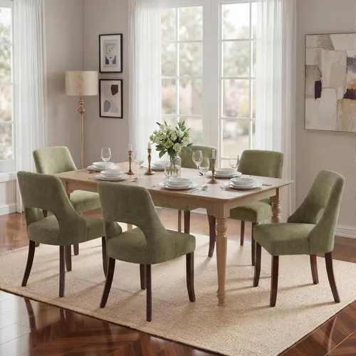 Vista 18 de UVV Juego de 2 sillas de comedor de madera, sillas de comedor modernas de mediados de siglo tapizadas en tela para cocina y comedor, silla de cena